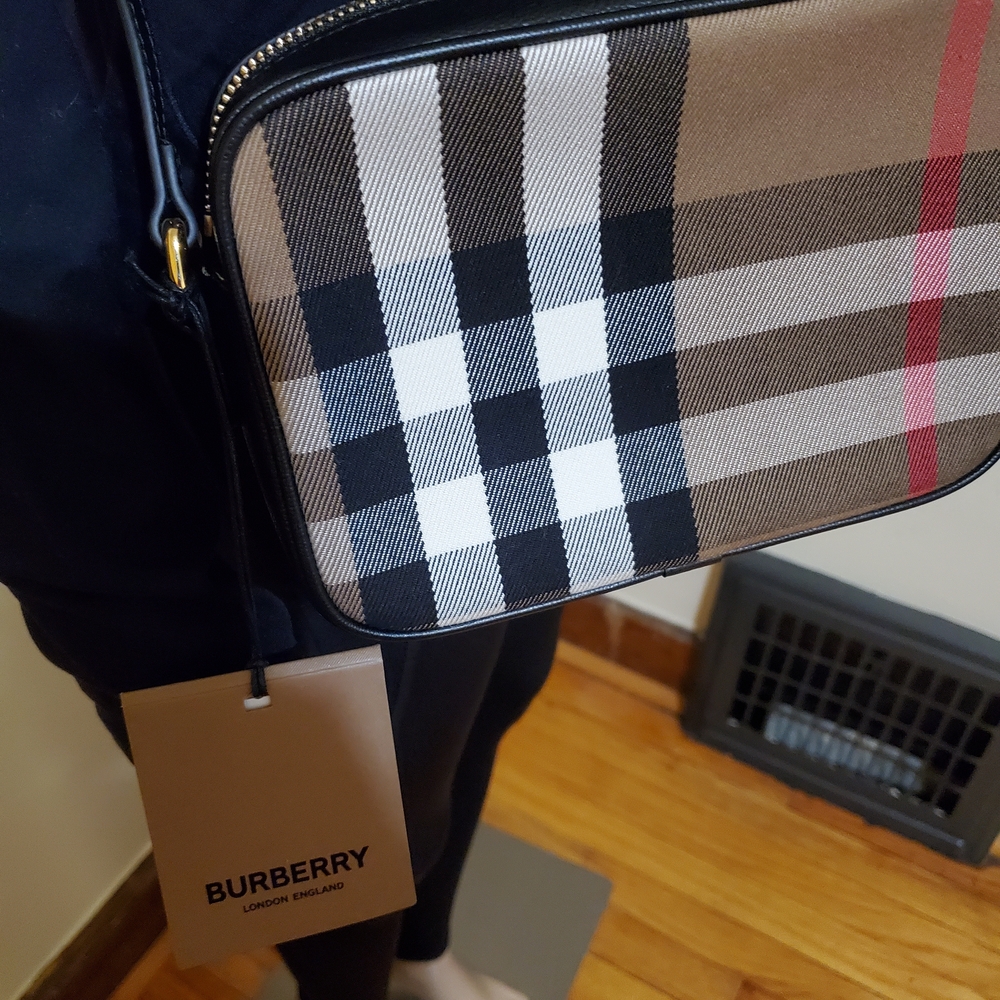 Burberry Crossbody Bag in Tan, Black & Red Check - Picture 3 of 8